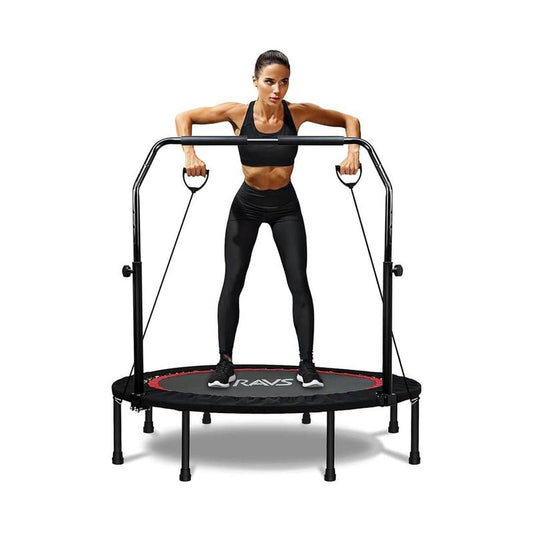 450 LBS Foldable Mini Trampoline for Adults &Kids 40"/48"Rebounder Trampoline with Adjustable Foam Bar Forindoor Workout Fitness
